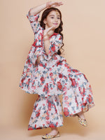 Thumbnail for Girls Red Rose Printed Kurta with Sharara for Kids - Bhama - Distacart