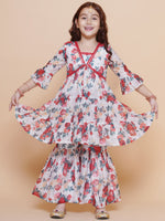 Thumbnail for Girls Red Rose Printed Kurta with Sharara for Kids - Bhama - Distacart