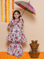 Thumbnail for Girls Red Rose Printed Kurta with Sharara for Kids - Bhama - Distacart