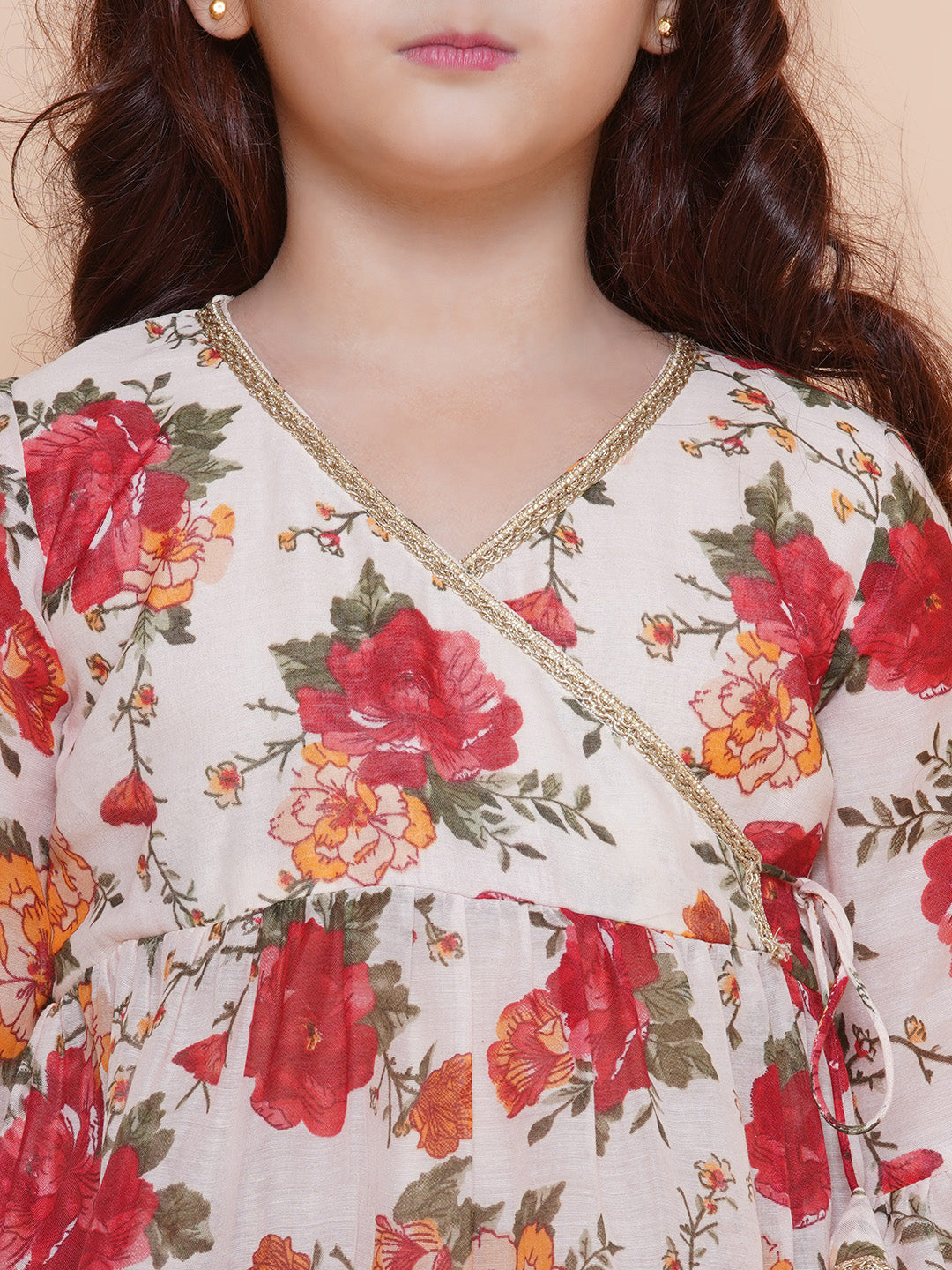 Girls Off white red Printed Angrakha Kurta with Sharara for Kids - Bhama - Distacart