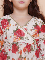 Thumbnail for Girls Off white red Printed Angrakha Kurta with Sharara for Kids - Bhama - Distacart