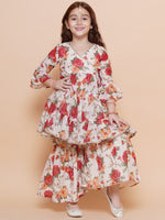 Thumbnail for Girls Off white red Printed Angrakha Kurta with Sharara for Kids - Bhama - Distacart