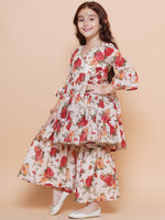 Thumbnail for Girls Off white red Printed Angrakha Kurta with Sharara for Kids - Bhama - Distacart