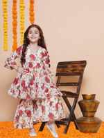 Thumbnail for Girls Off white red Printed Angrakha Kurta with Sharara for Kids - Bhama - Distacart