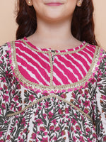 Thumbnail for Girls Pink Printed Cotton Tiered Kurta With Sharara for Kids - Bhama - Distacart