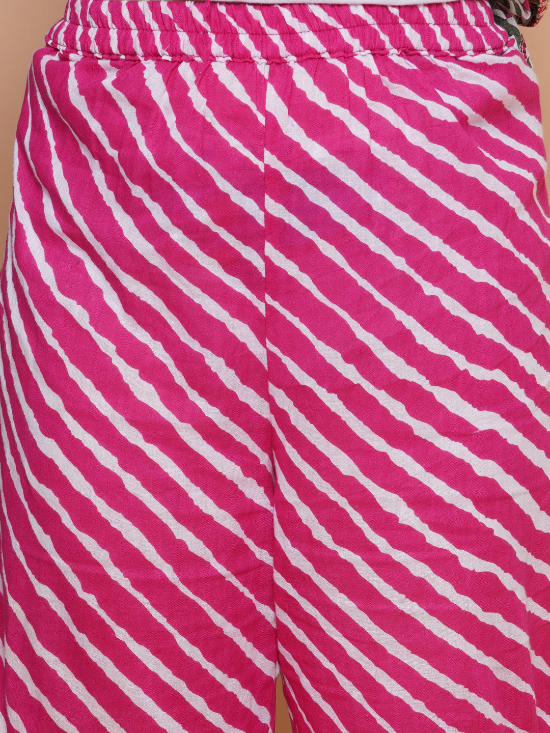Girls Pink Printed Cotton Tiered Kurta With Sharara for Kids - Bhama - Distacart