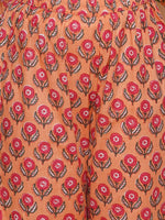Thumbnail for Girls Peach Maroon Printed Cotton Kurta With Sharara for Kids - Bhama - Distacart