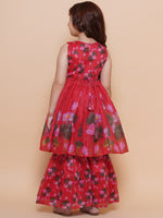Thumbnail for Girls Red Floral Printed Kurta With Sharara - Bhama - Distacart