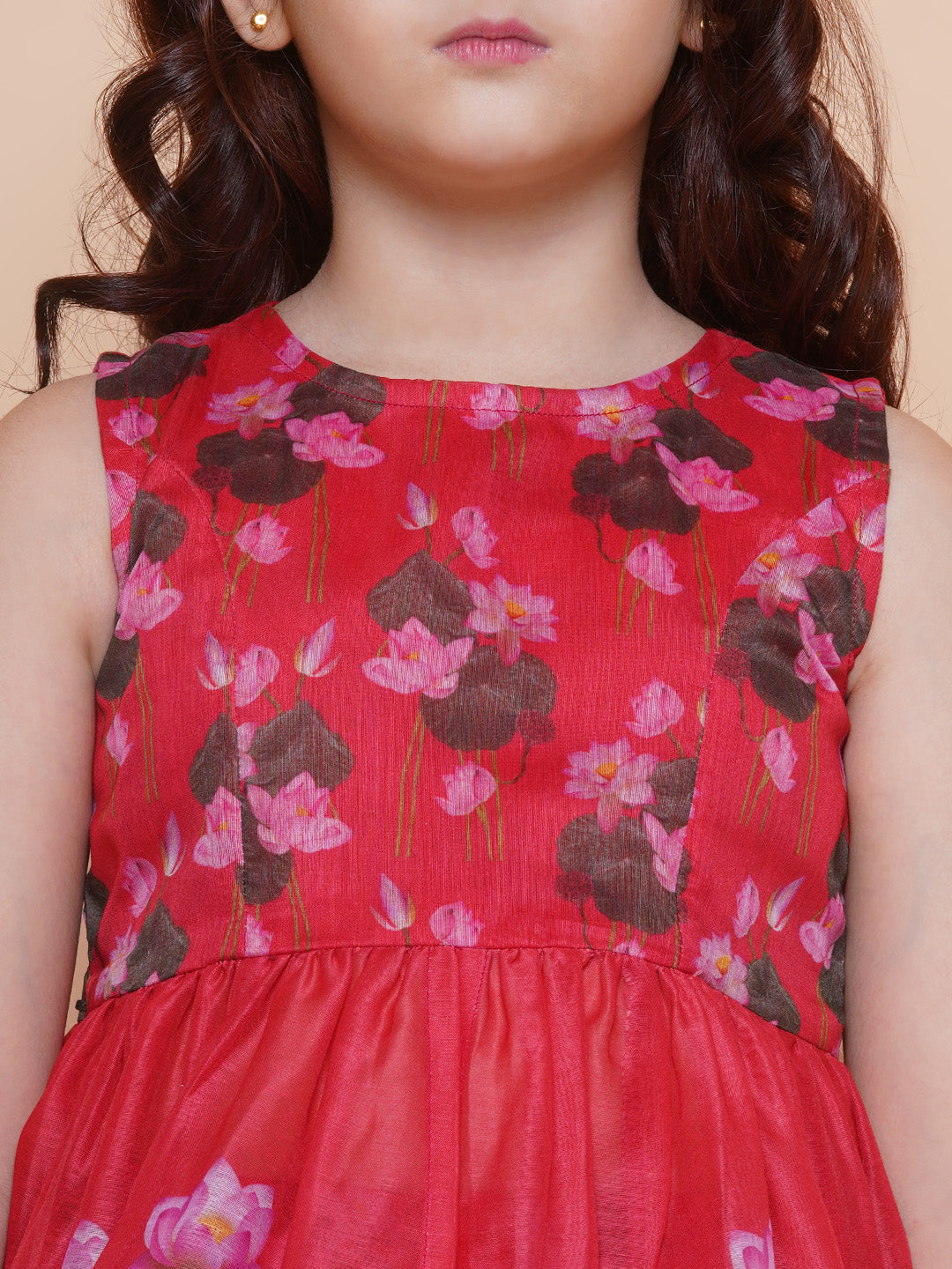 Girls Red Floral Printed Kurta With Sharara - Bhama - Distacart