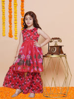 Thumbnail for Girls Red Floral Printed Kurta With Sharara - Bhama - Distacart