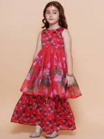 Thumbnail for Girls Red Floral Printed Kurta With Sharara - Bhama - Distacart