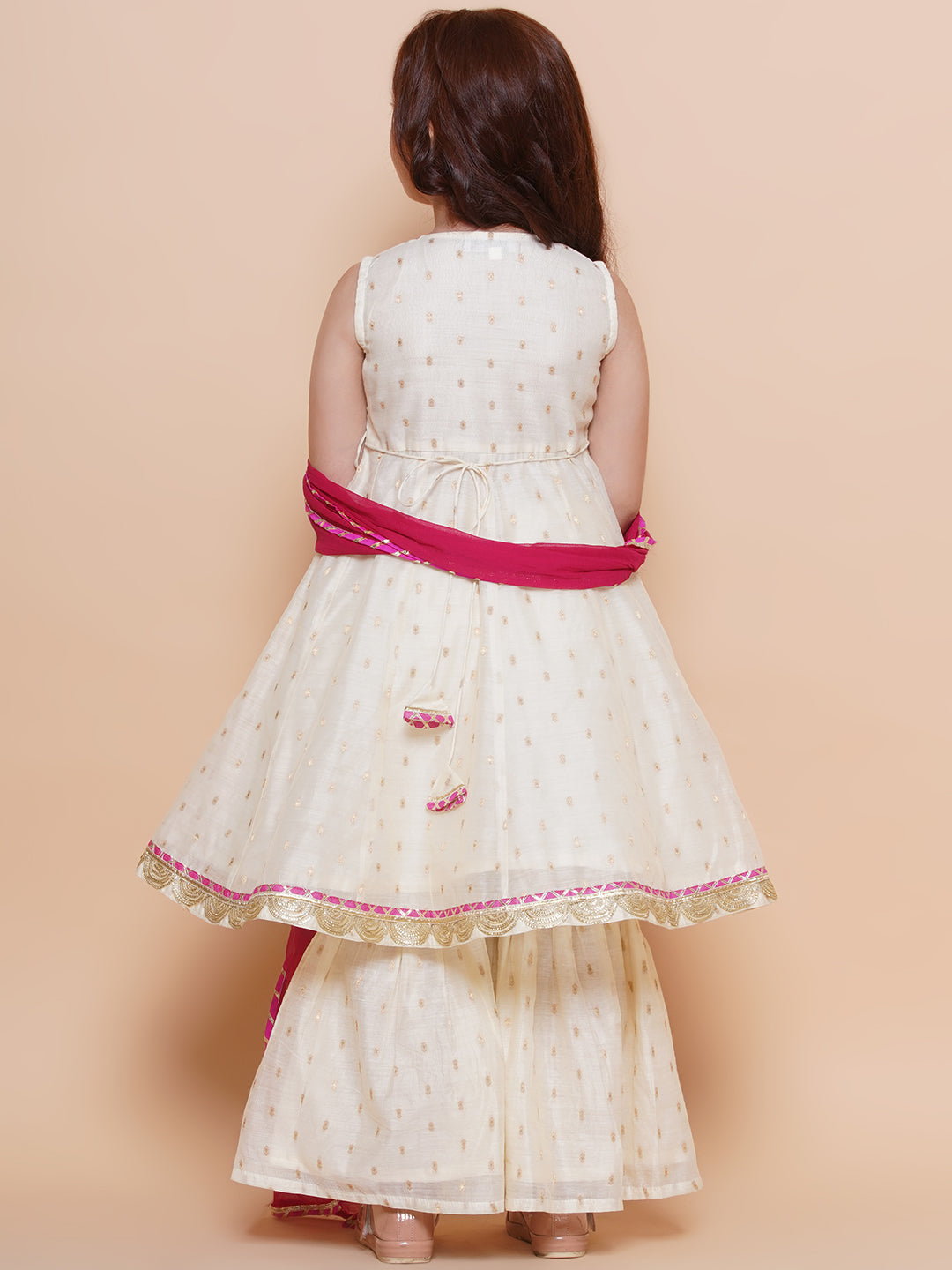 Girls Off white Booti Angrakha Gotta Patti Kurta & Sharara set With Dupatta - Bhama - Distacart