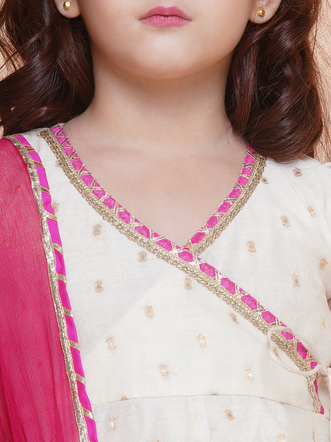 Girls Off white Booti Angrakha Gotta Patti Kurta & Sharara set With Dupatta - Bhama - Distacart