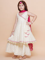 Thumbnail for Girls Off white Booti Angrakha Gotta Patti Kurta & Sharara set With Dupatta - Bhama - Distacart