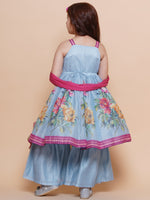 Thumbnail for Girls Blue Floral Printed Kurta With Sharara with Dupatta - Bhama - Distacart