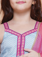 Thumbnail for Girls Blue Floral Printed Kurta With Sharara with Dupatta - Bhama - Distacart