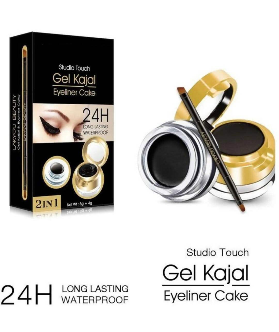 Maliao Professional Studio Touch 24H Long-Lasting Waterproof 2In1 Gel Kajal & Eyeliner Cake - Distacart