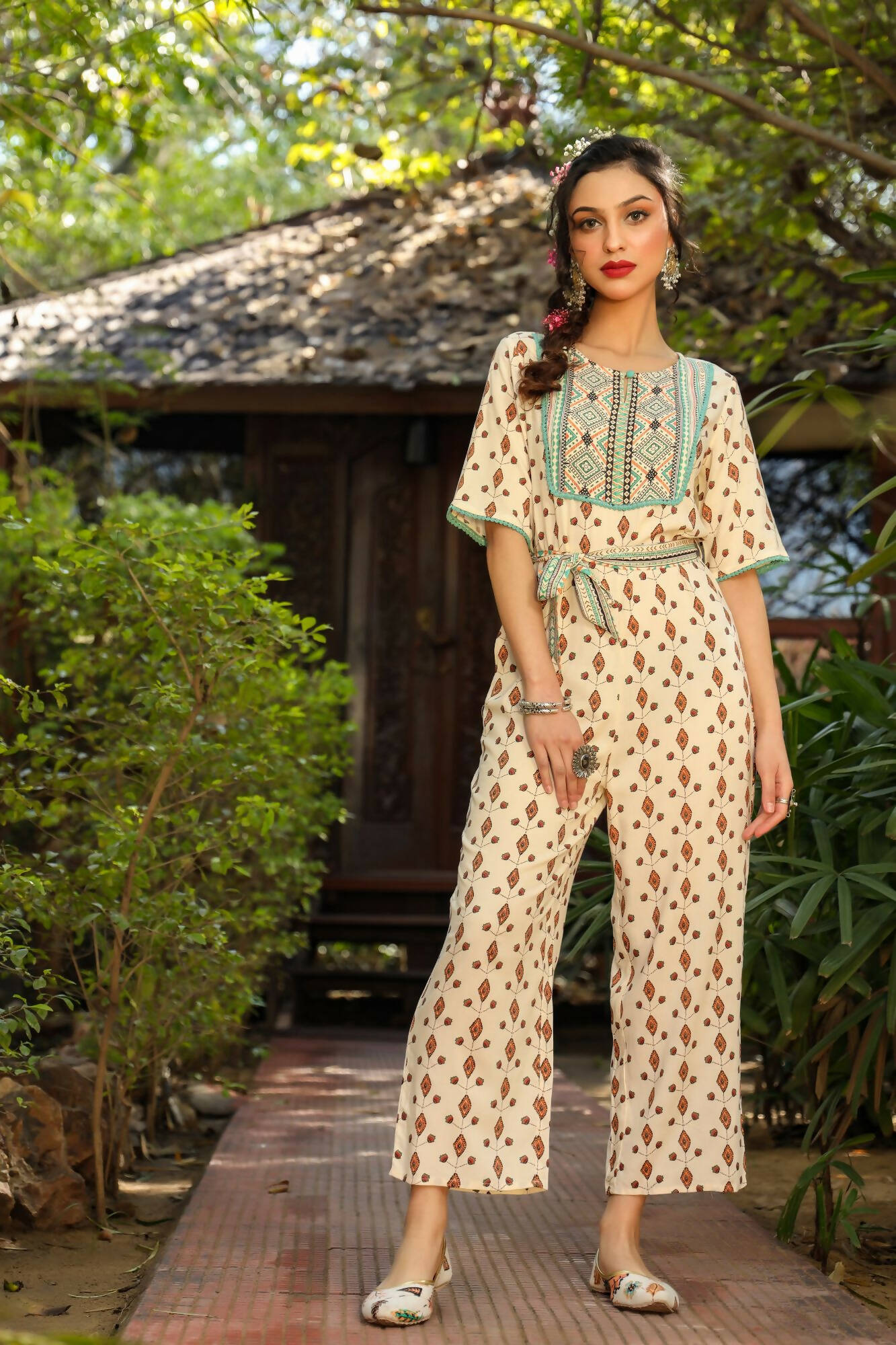 Juniper Women Ivory Rayon Printed Straight Jumpsuit - Distacart