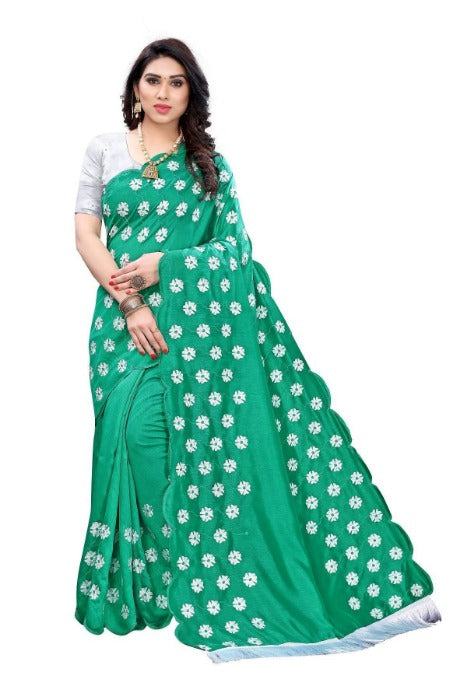 Vamika Zoya Silk Embroidered Rama Green Saree (RAKHI RAMA)