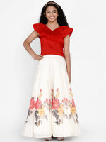 Thumbnail for Girls Red & White Printed Ready To Wear Lehenga & Blouse for Kids - Bhama - Distacart
