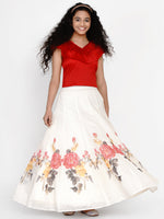Thumbnail for Girls Red & White Printed Ready To Wear Lehenga & Blouse for Kids - Bhama - Distacart