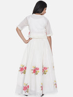 Thumbnail for Girls White & Green Embroidered Choli Ready To Wear Lehenga for Kids - Bhama - Distacart