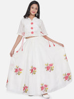 Thumbnail for Girls White & Green Embroidered Choli Ready To Wear Lehenga for Kids - Bhama - Distacart