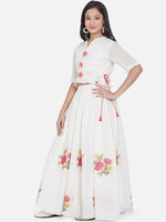 Thumbnail for Girls White & Green Embroidered Choli Ready To Wear Lehenga for Kids - Bhama - Distacart