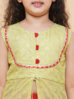 Thumbnail for Girls Lime Green & Red Printed Foil Print Ready To Wear Lehenga & Choli for Kids - Bhama - Distacart