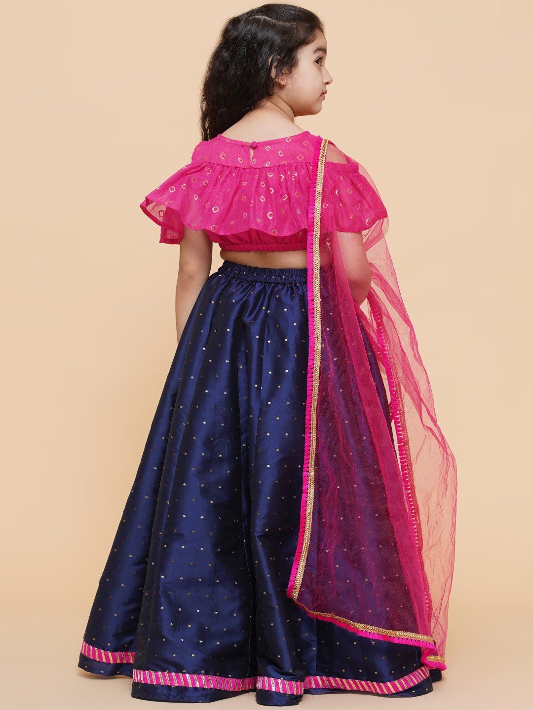 Girls Printed Foil Print Ready to Wear Lehenga & Blouse With Dupatta for Kids - Bhama - Distacart