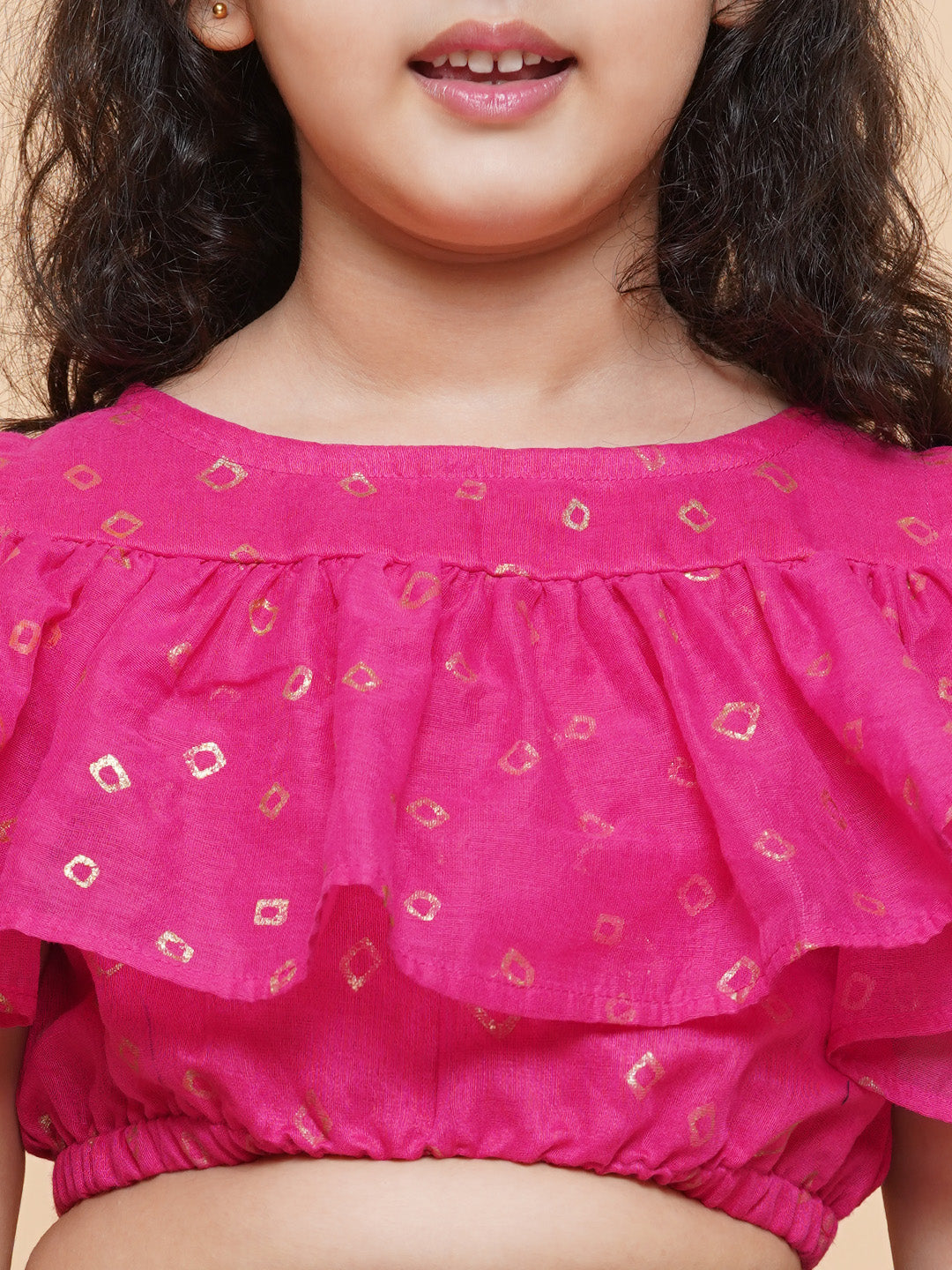 Girls Printed Foil Print Ready to Wear Lehenga & Blouse With Dupatta for Kids - Bhama - Distacart