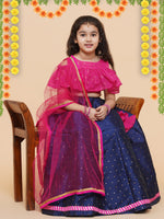 Thumbnail for Girls Printed Foil Print Ready to Wear Lehenga & Blouse With Dupatta for Kids - Bhama - Distacart