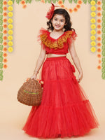 Thumbnail for Girls Embroidered Ready to Wear Lehenga & Blouse for Kids - Bhama - Distacart