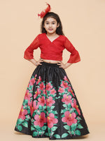 Thumbnail for Girls Red & Black Printed Ready To Wear Lehenga & Blouse for Kids - Bhama - Distacart