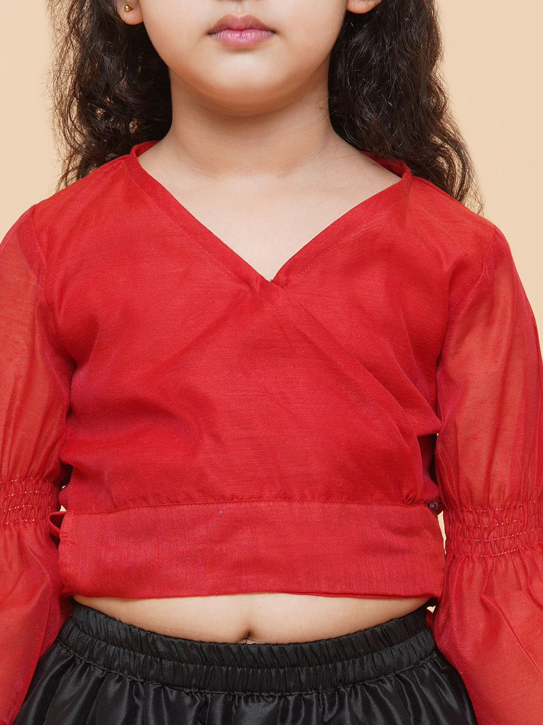 Girls Red & Black Printed Ready To Wear Lehenga & Blouse for Kids - Bhama - Distacart