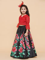 Thumbnail for Girls Red & Black Printed Ready To Wear Lehenga & Blouse for Kids - Bhama - Distacart