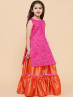 Thumbnail for Girls Pink & Orange Printed Ready to Wear Lehenga Choli for Kids - Bhama - Distacart