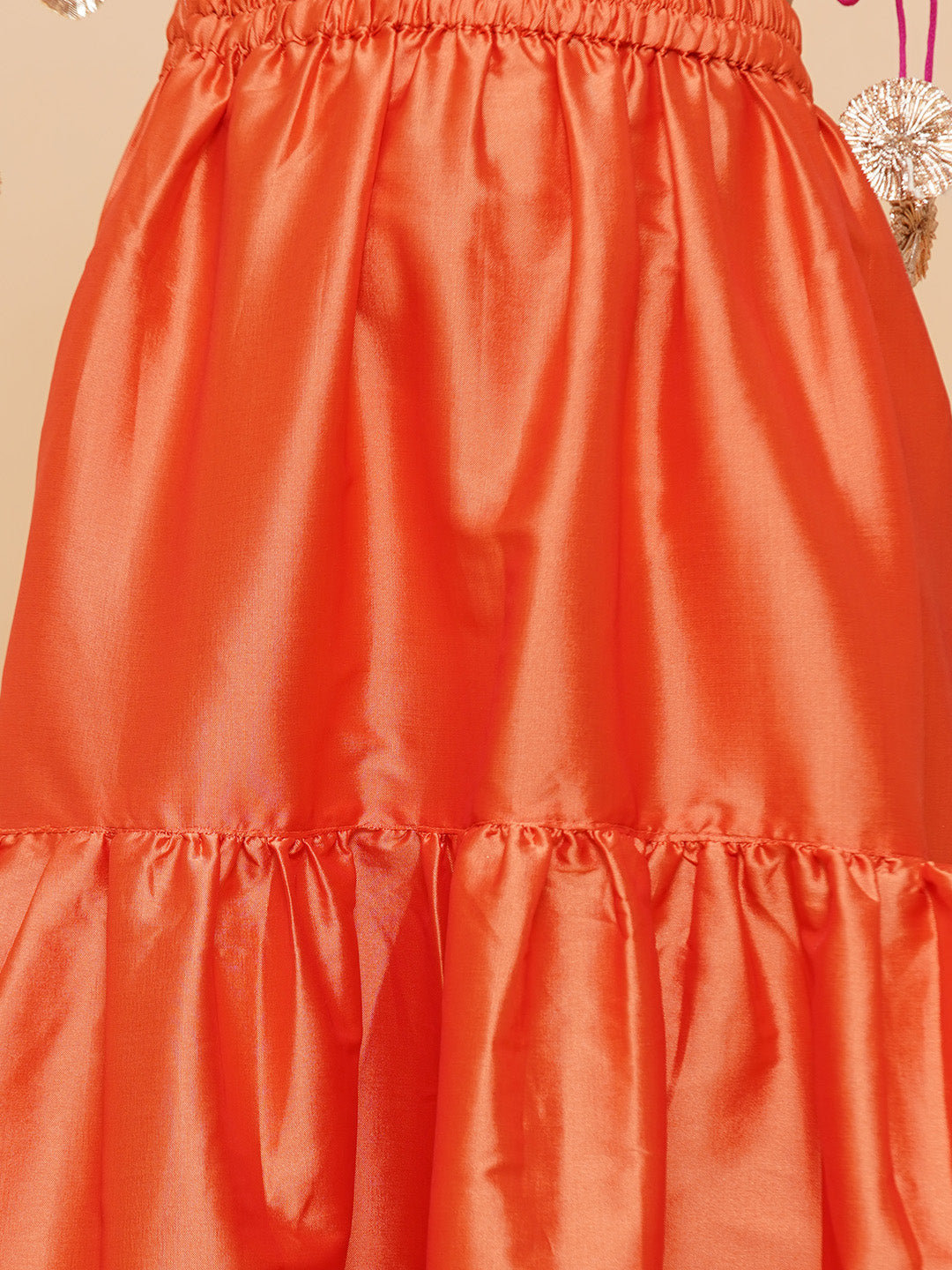 Girls Pink & Orange Printed Ready to Wear Lehenga Choli for Kids - Bhama - Distacart