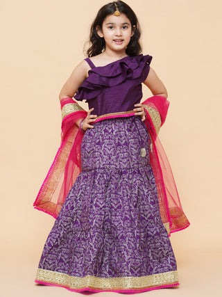 Girls Purple & Magenta Ready to Wear Lehenga & Blouse With Dupatta for Kids - Bhama - Distacart