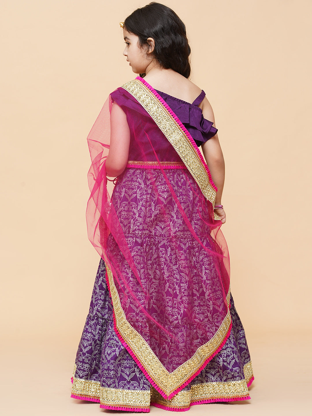 Girls Purple & Magenta Ready to Wear Lehenga & Blouse With Dupatta for Kids - Bhama - Distacart