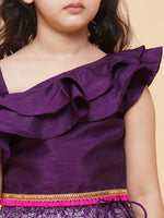 Thumbnail for Girls Purple & Magenta Ready to Wear Lehenga & Blouse With Dupatta for Kids - Bhama - Distacart