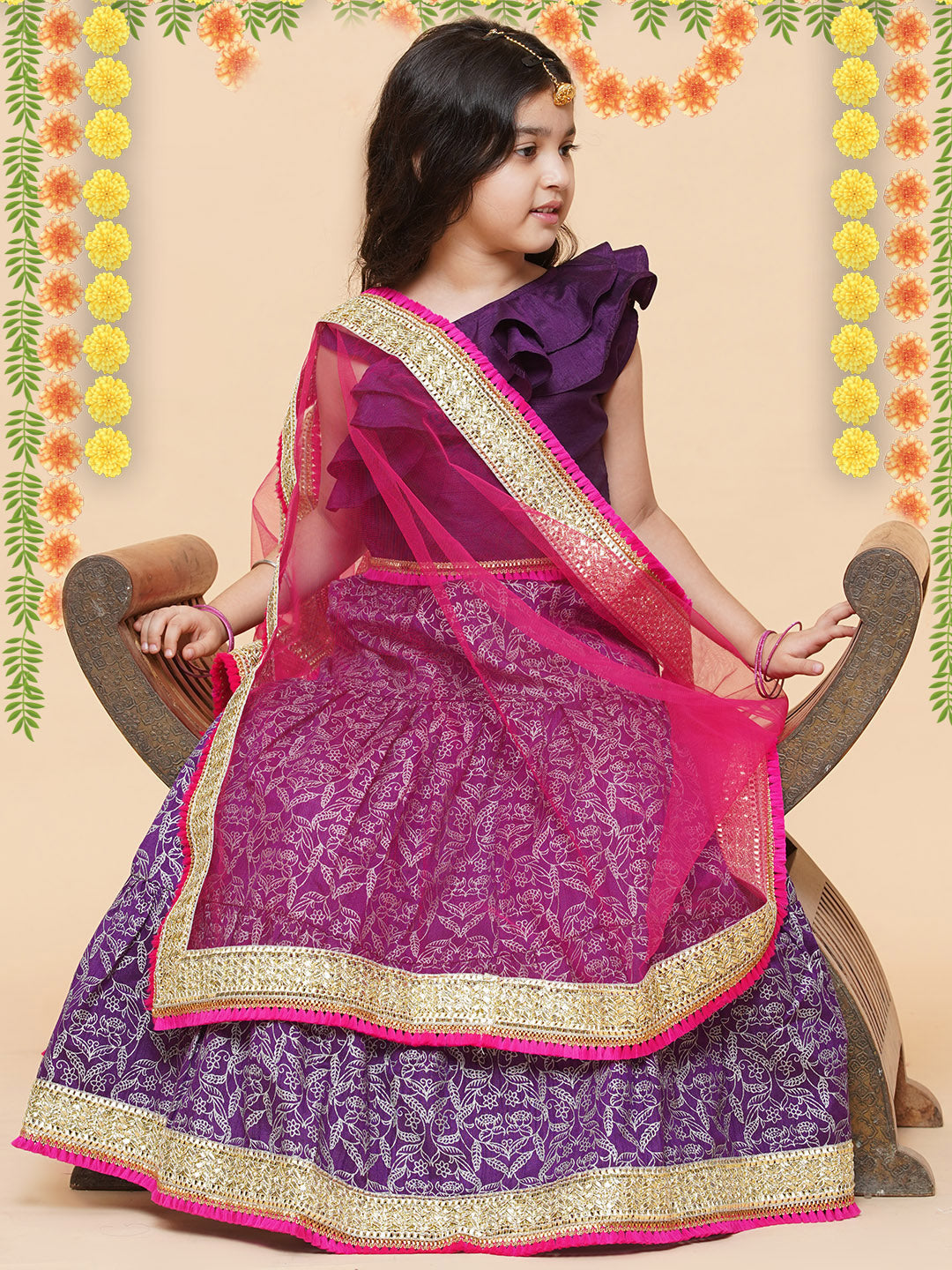 Girls Purple & Magenta Ready to Wear Lehenga & Blouse With Dupatta for Kids - Bhama - Distacart