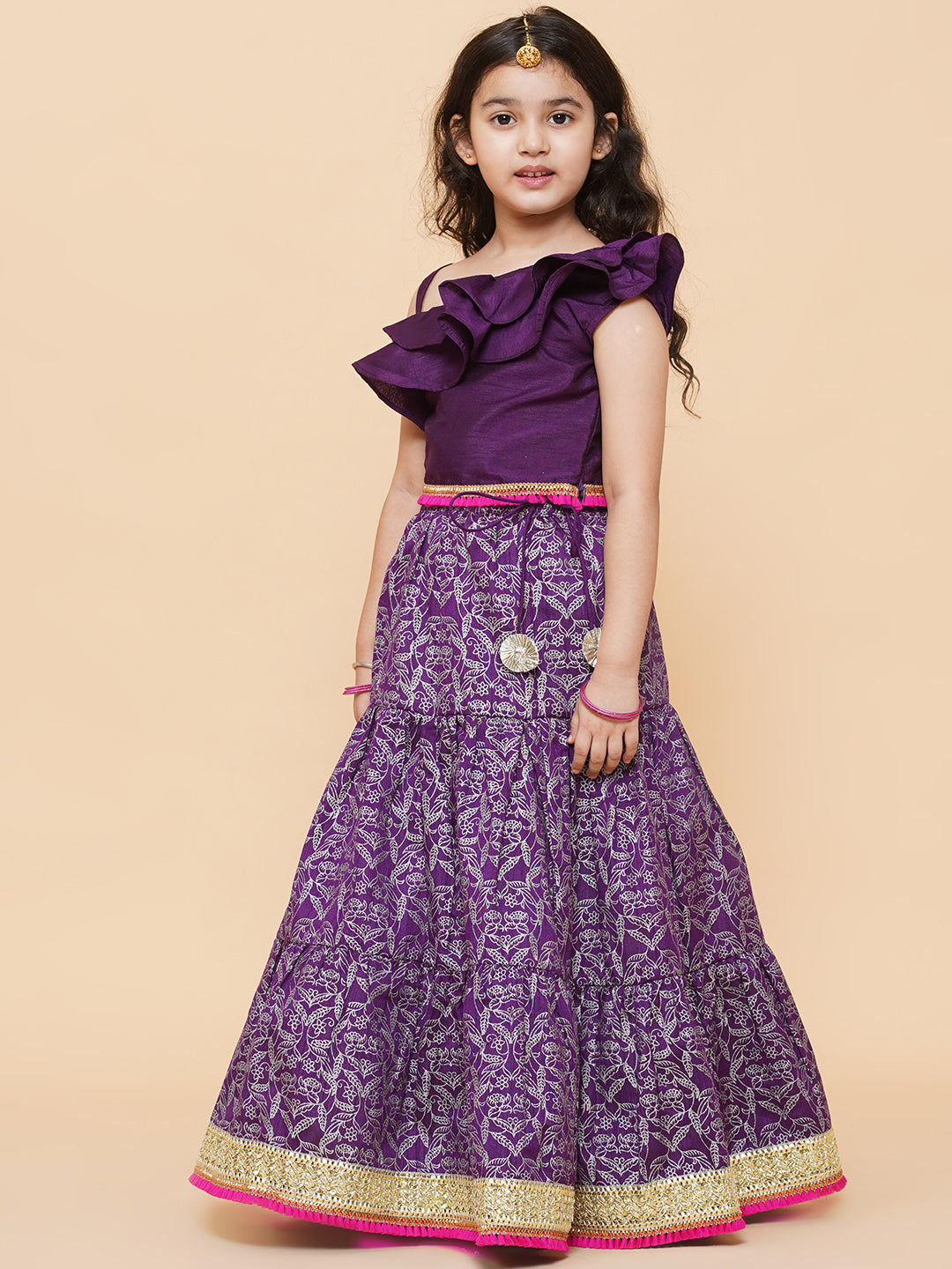 Girls Purple & Magenta Ready to Wear Lehenga & Blouse With Dupatta for Kids - Bhama - Distacart