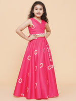 Thumbnail for Girls Pink & Off White Printed Cotton Ready to Wear Lehenga for Kids - Bhama - Distacart