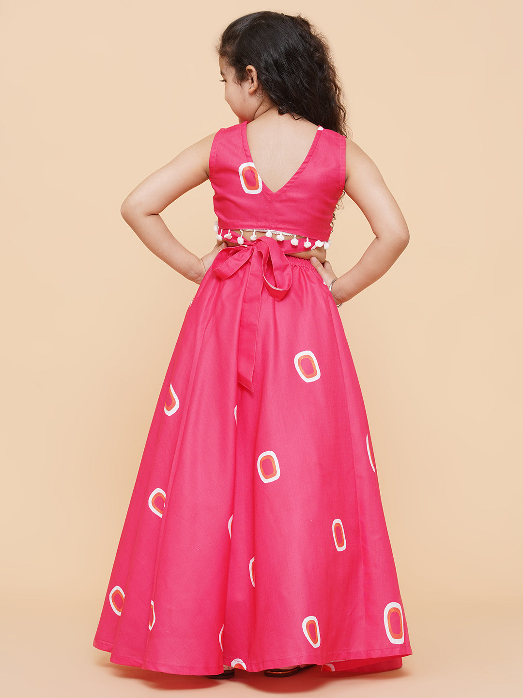 Girls Pink & Off White Printed Cotton Ready to Wear Lehenga for Kids - Bhama - Distacart