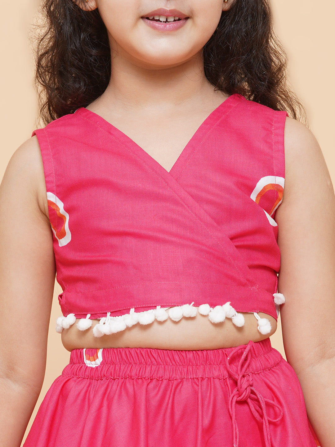 Girls Pink & Off White Printed Cotton Ready to Wear Lehenga for Kids - Bhama - Distacart