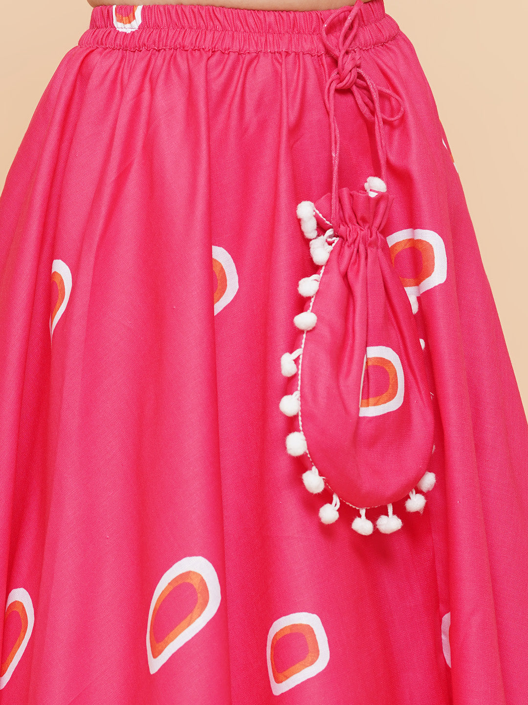 Girls Pink & Off White Printed Cotton Ready to Wear Lehenga for Kids - Bhama - Distacart