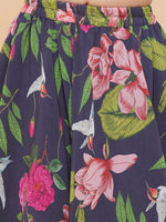 Thumbnail for Girls Blue Flower Digital Print Ready To Wear Lehenga Choli for Kids - Bhama - Distacart