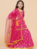 Thumbnail for Girls Pink Foil Printed Ready To Wear Lehenga & Blouse With Dupatta for Kids - Bhama - Distacart