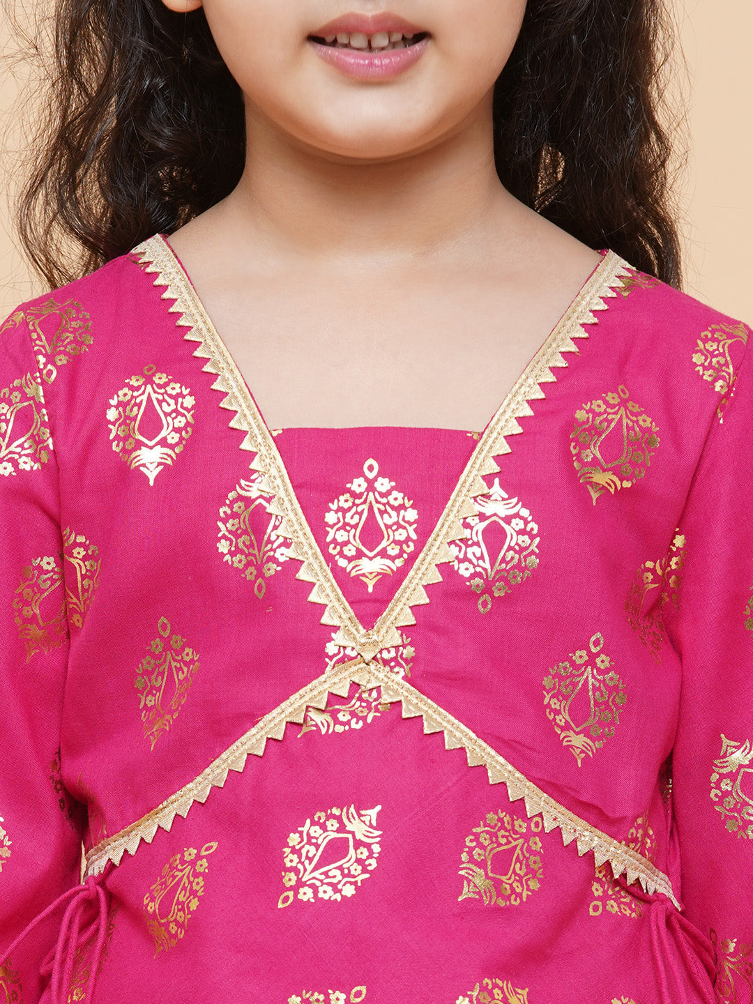 Girls Pink Foil Printed Ready To Wear Lehenga & Blouse With Dupatta for Kids - Bhama - Distacart